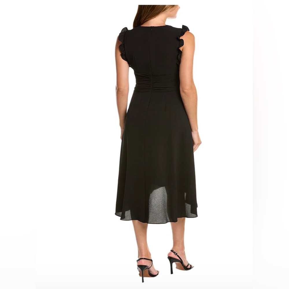 Maggy London Sleeveless Ruffled-Shoulders Midi Black Dress Size 2 - Picture 2 of 13